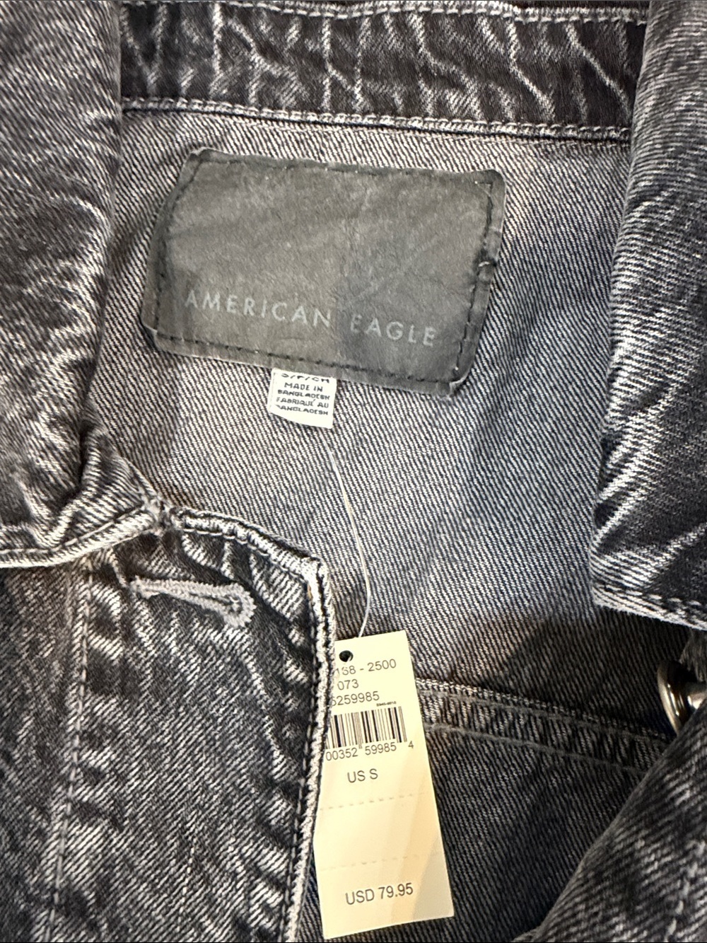 NWT American Eagle Outfitters Washed Black Oversized Denim Jacket - Picture 3 of 5